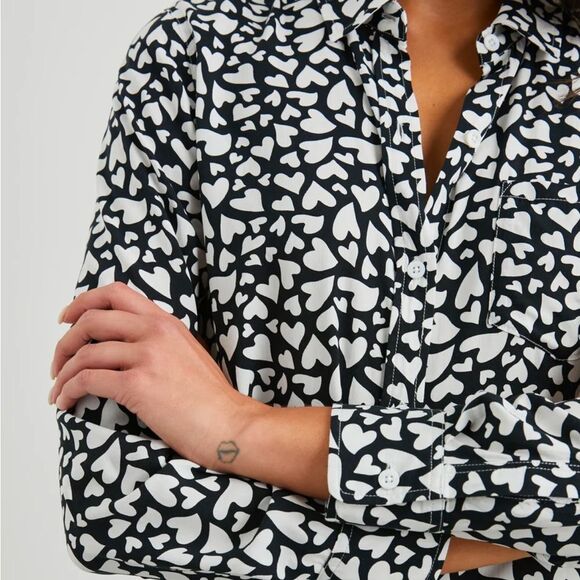 Rails Kathryn Button Up Shirt Women's XS Black/White Heart Print Collared L/S - Picture 8 of 8